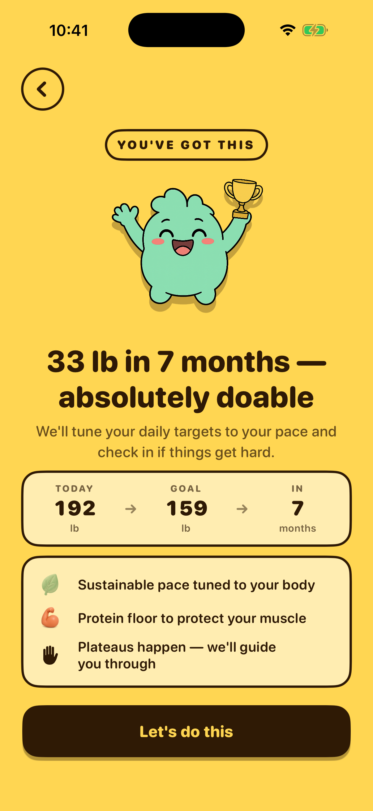 Weight Goal Affirmation screen capture